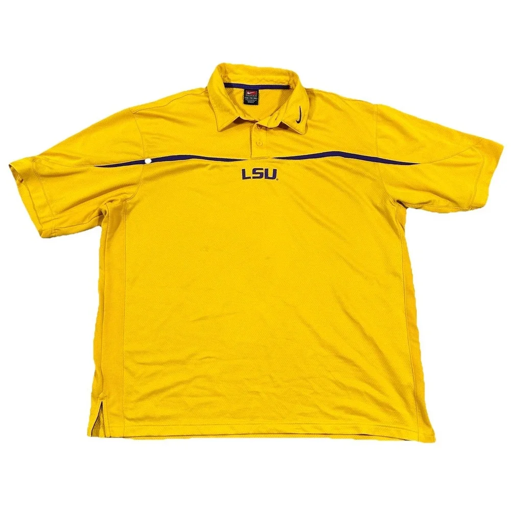Nike Team LSU Tigers DRI-FIT Short Sleeve Polo Men XL Yellow‎ Purple